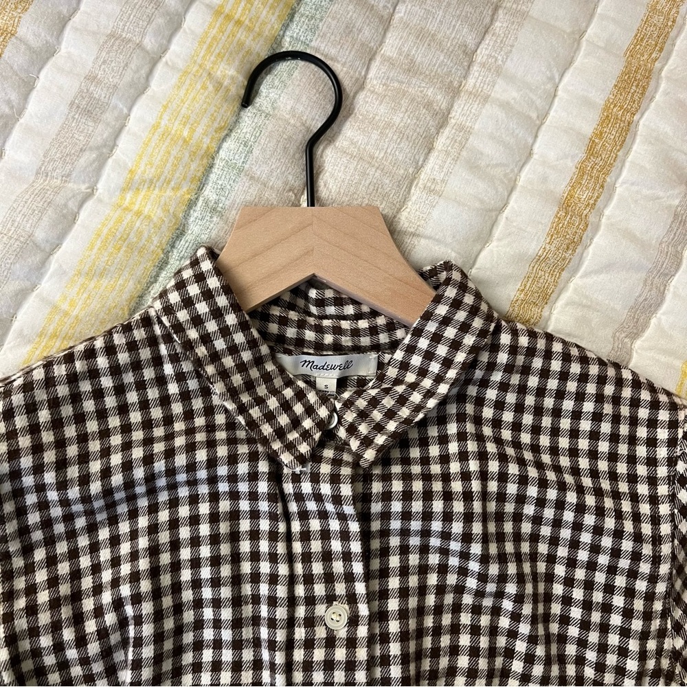 Madewell western-style front tie brown checkered shirt